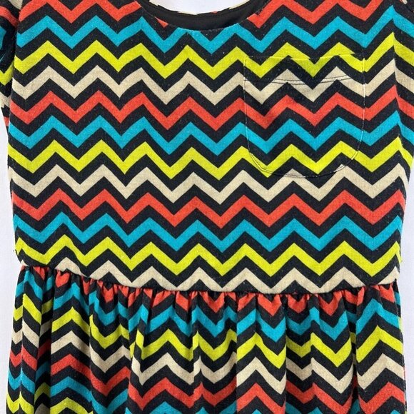 As U Wish Womens A Line Dress Blue Yellow Chevron Print Stretch Short Sleeve M - Picture 8 of 10